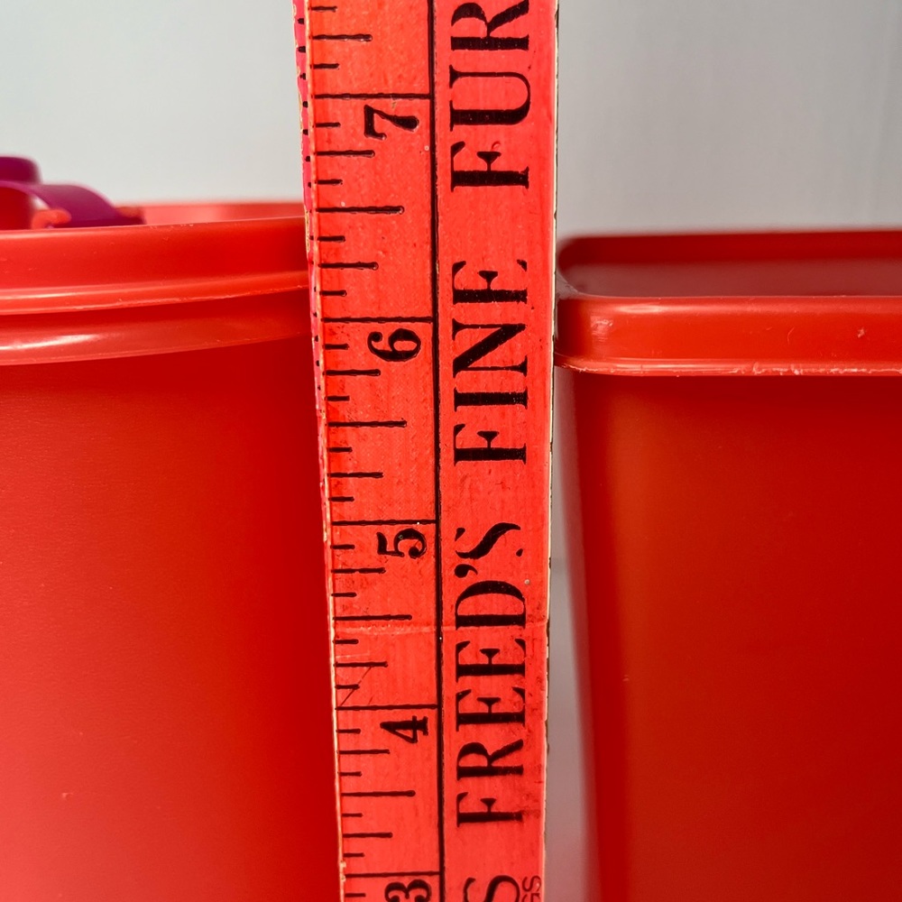 Vintage Tupperware RED Handolier Container 321-5 Lid 563-9 Flap 5641 storage - Picture 12 of 12